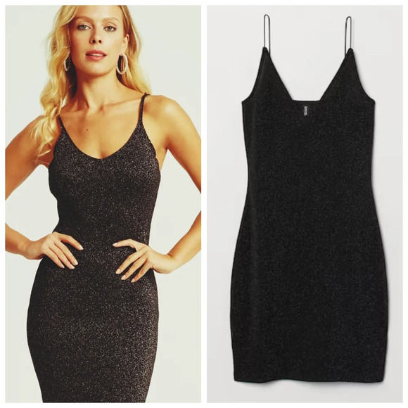 H&M Dresses & Skirts - H&M Black Glitter Fitted Vneck Dress Size 8